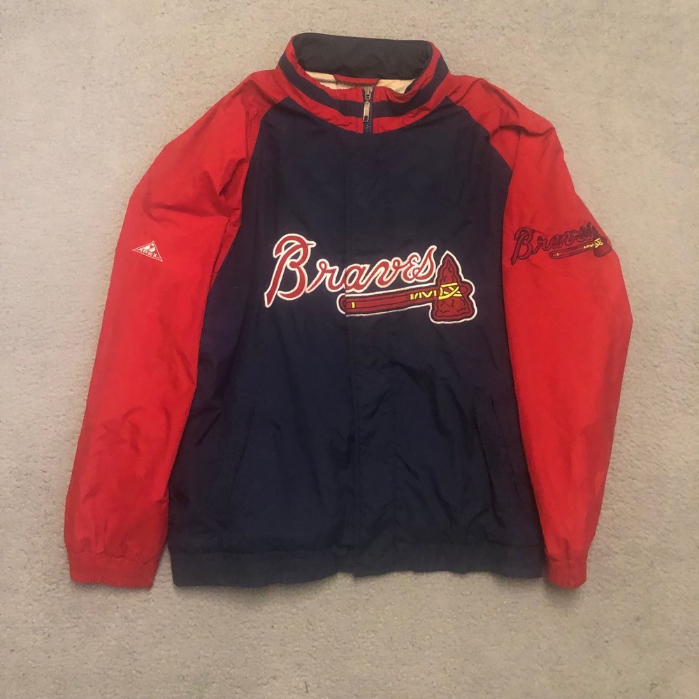 Vtg Atlanta Braves Apex One Windbreaker Jacket Navy Red XL MLB Baseball Retro